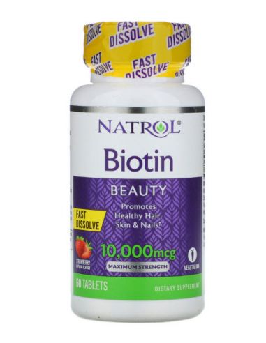 Natrol Biotine Plus Extra Fort 10 000 mcg, 60 comprimés Fraise