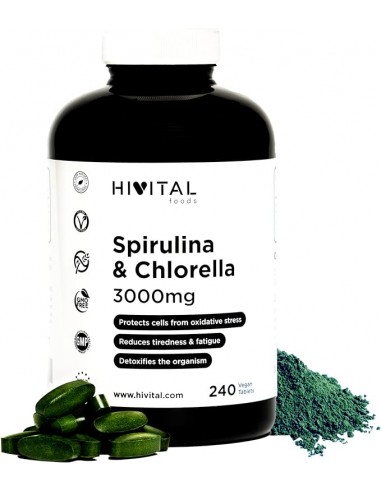 Hivital Foods Spiruline et Chlorella BIO 3000 mg. 240 comprimés